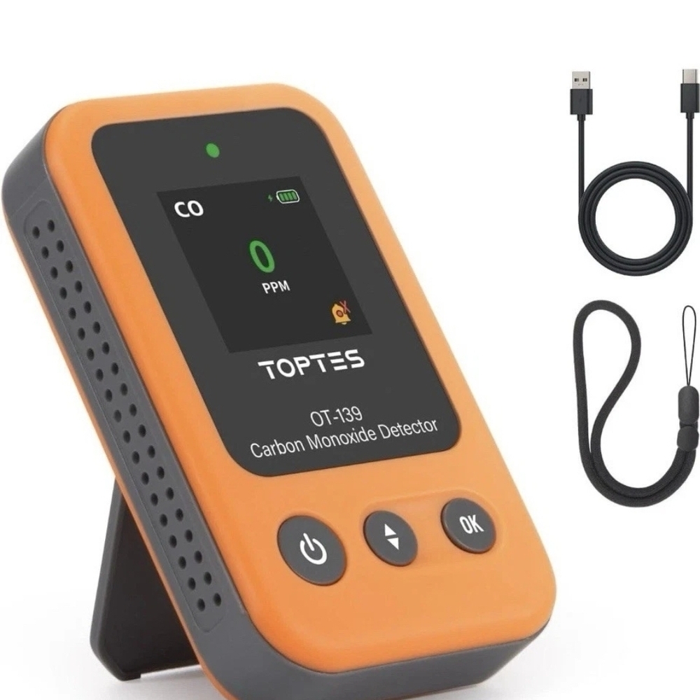 TOPTES Carbon Monoxide Detector - Orange and Black